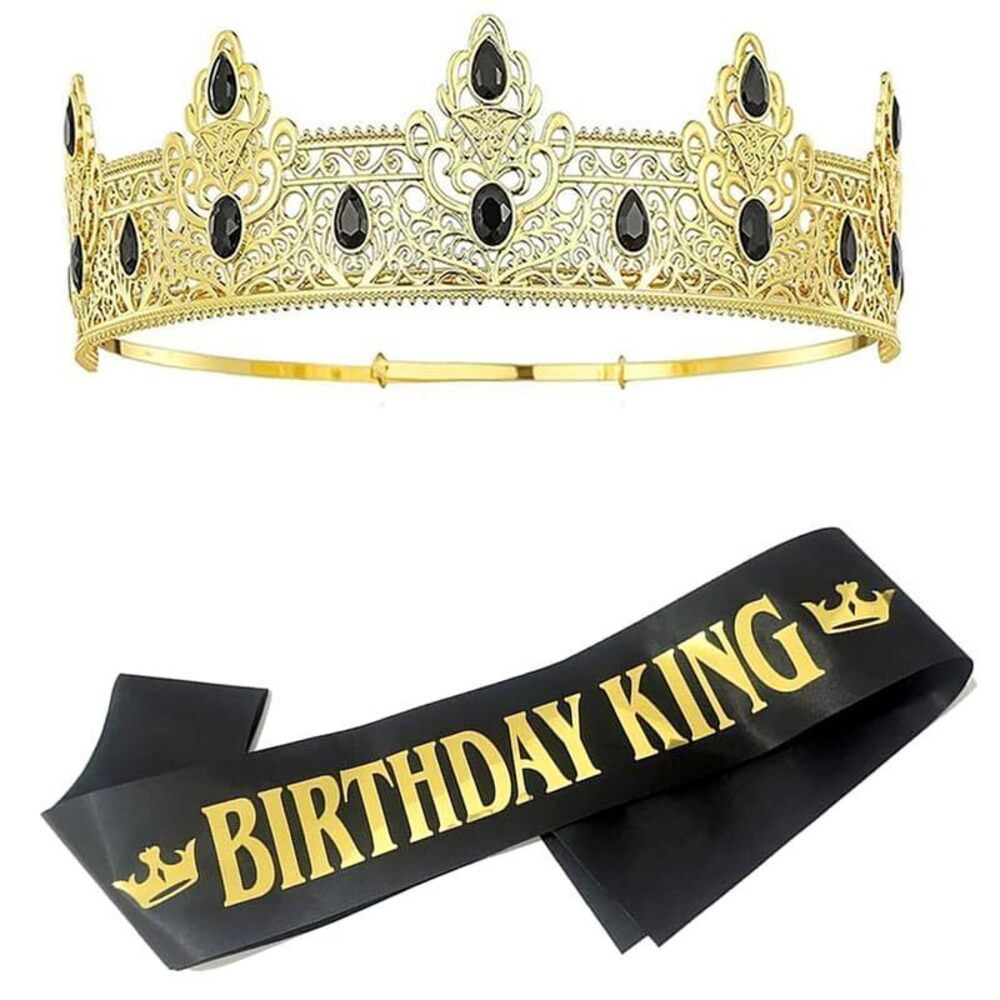 8330 Gold Birthday King Sash and Crown Prom Decorations Gold King Crowns